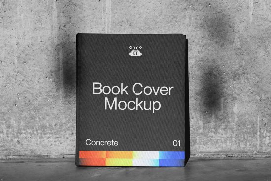 Professional book cover mockup on concrete background, ideal for presenting designs and layouts for clients in graphics and templates category.